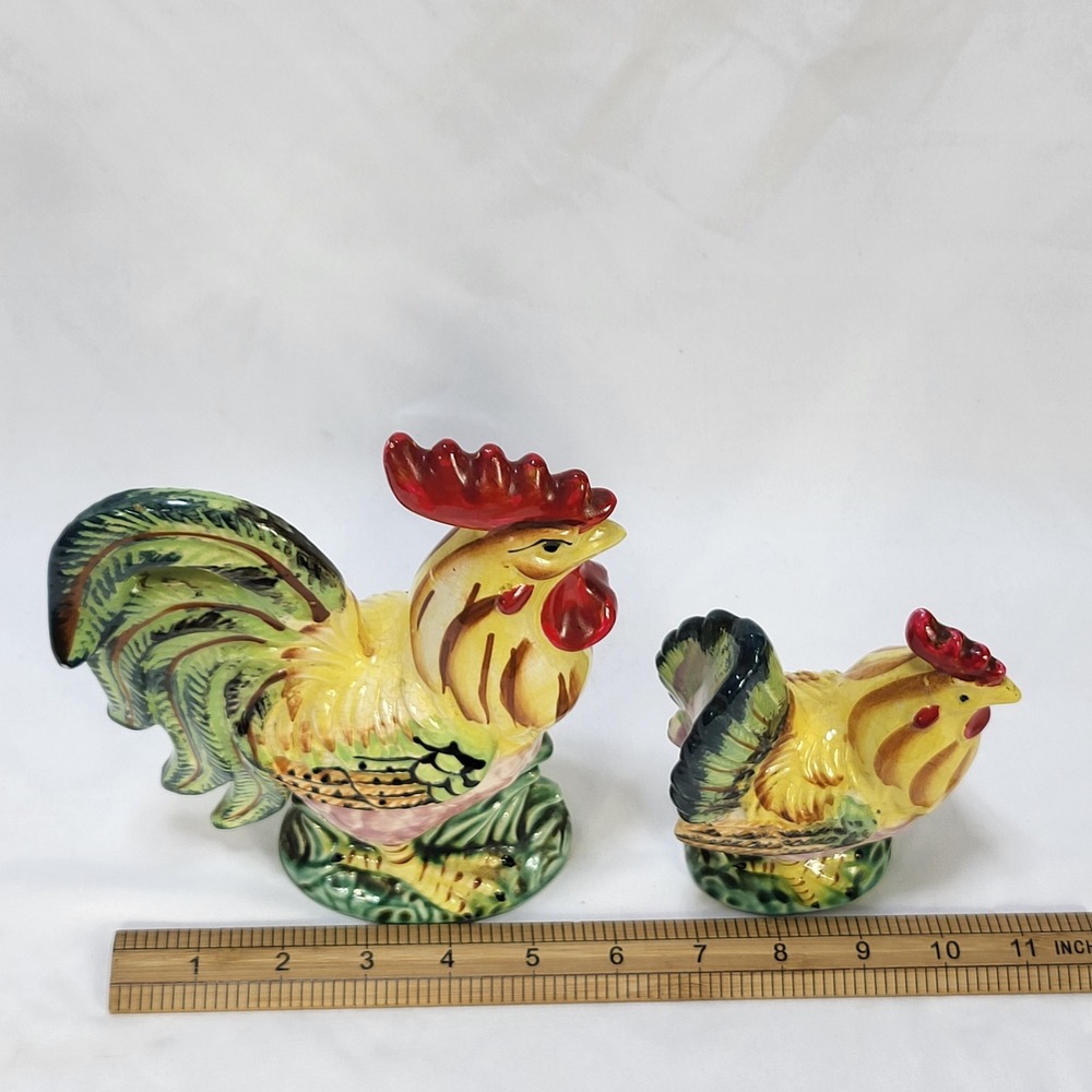 Vintage Rooster and Hen Figurines Hand Painted Set of 2 Ucagco Ceramics Japan - Picture 7 of 9